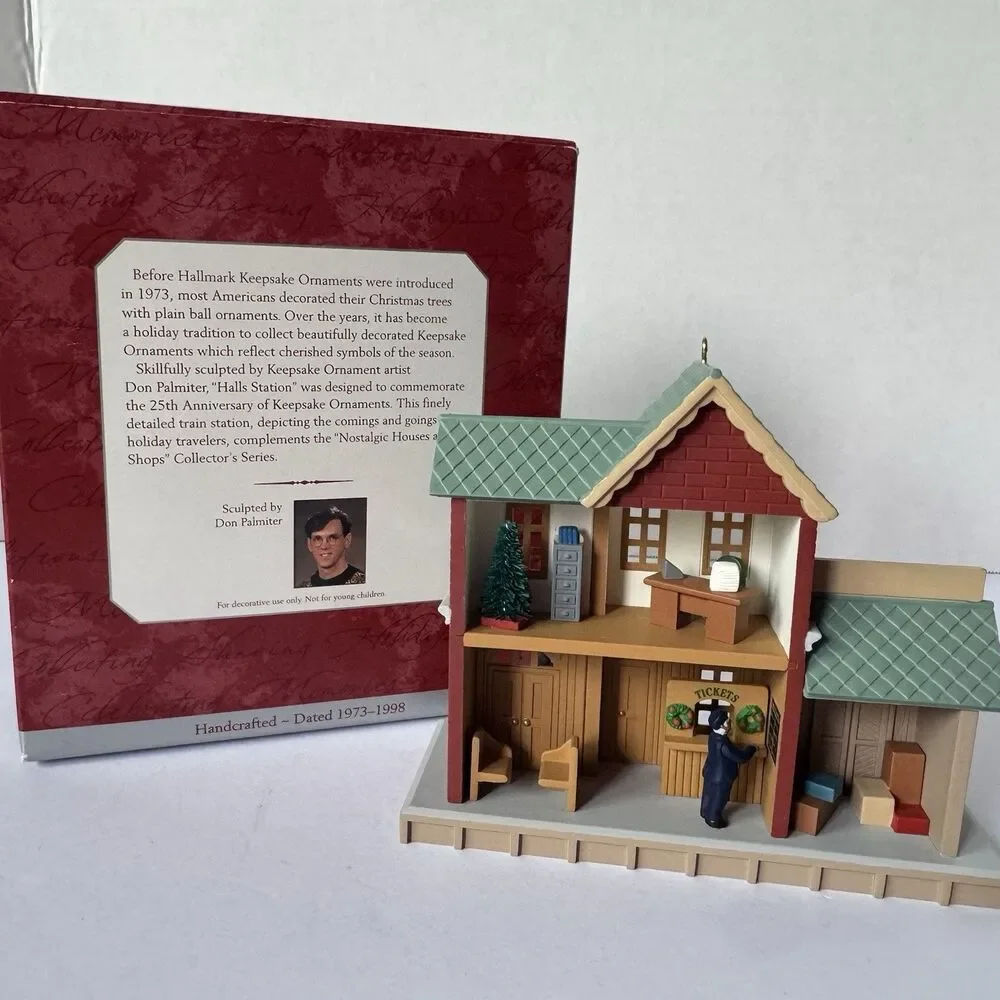 Hallmark Nostalgic Houses Ornament Lot Grocery Store Hall Station Set of 3